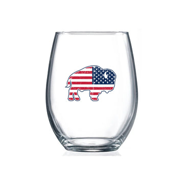 Distressed Buffalon Flag Stemless Wine Glass