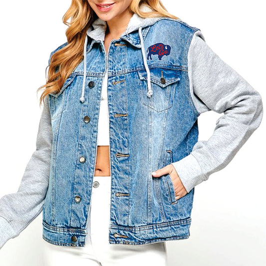 Hooded Football Denim Jacket