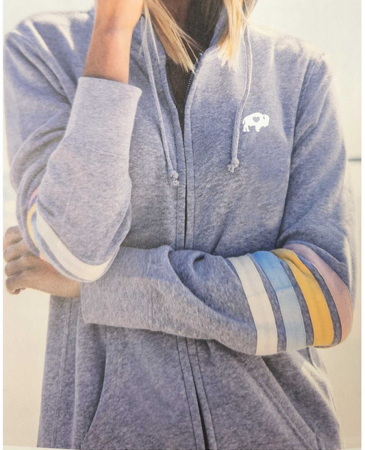 Ladies Striped Sleeve Full Zip Hoodie