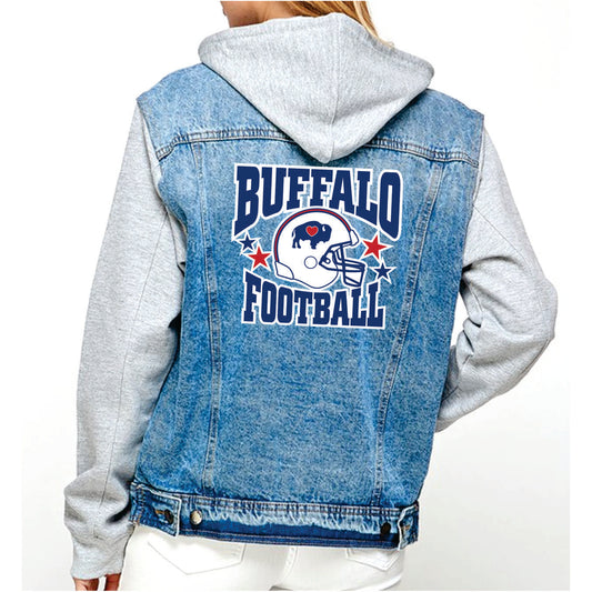 Hooded Football Denim Jacket