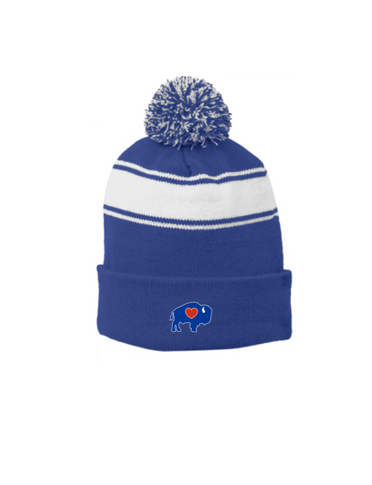 Winter Striped Pom Hat Blue