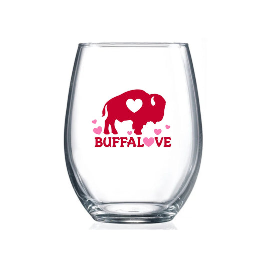 Buffalo Hearts Stemless Wine Glass