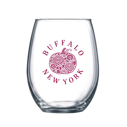 Pumpkin Floral Stemless Wine Glass
