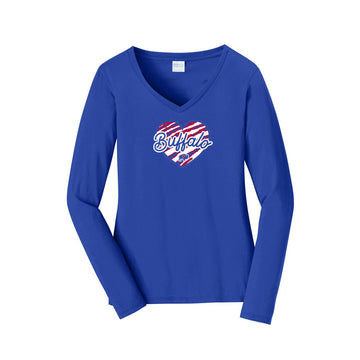 Ladies Striped Heart V Neck Long Sleeve